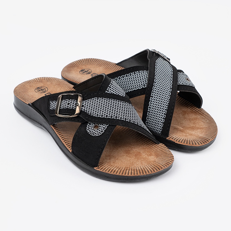 Shelvt Pantofole per uomini neri con fibbie nero 2