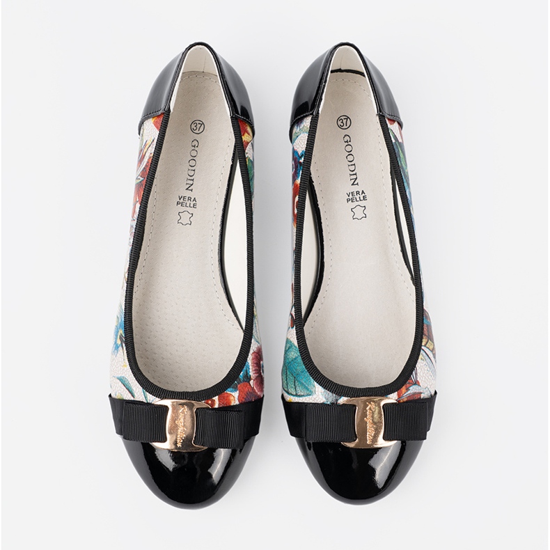 Goodin Ballerine nere e nere con fiori bianco 2