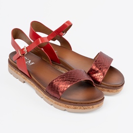 Shelvt Sandali da donna rossa con una cintura di serpente rosso 2