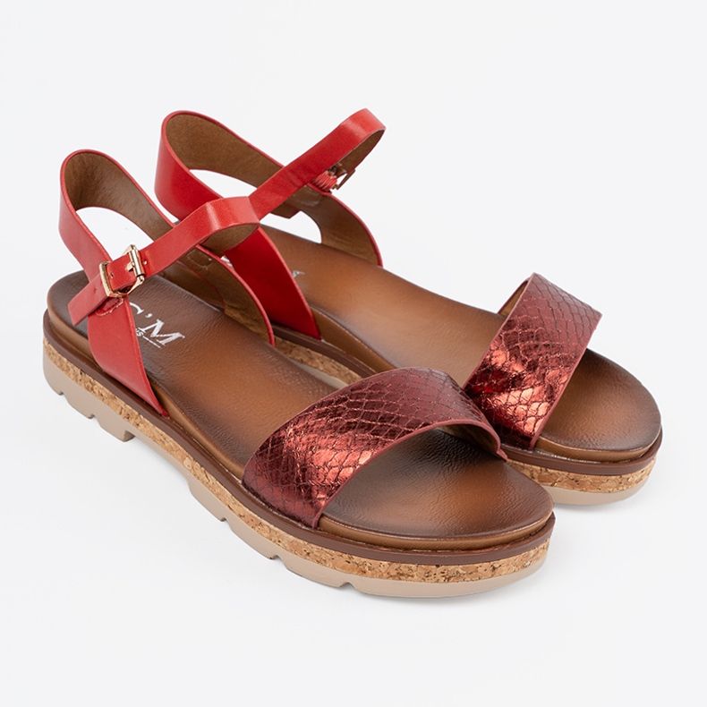 Shelvt Sandali da donna rossa con una cintura di serpente rosso 2