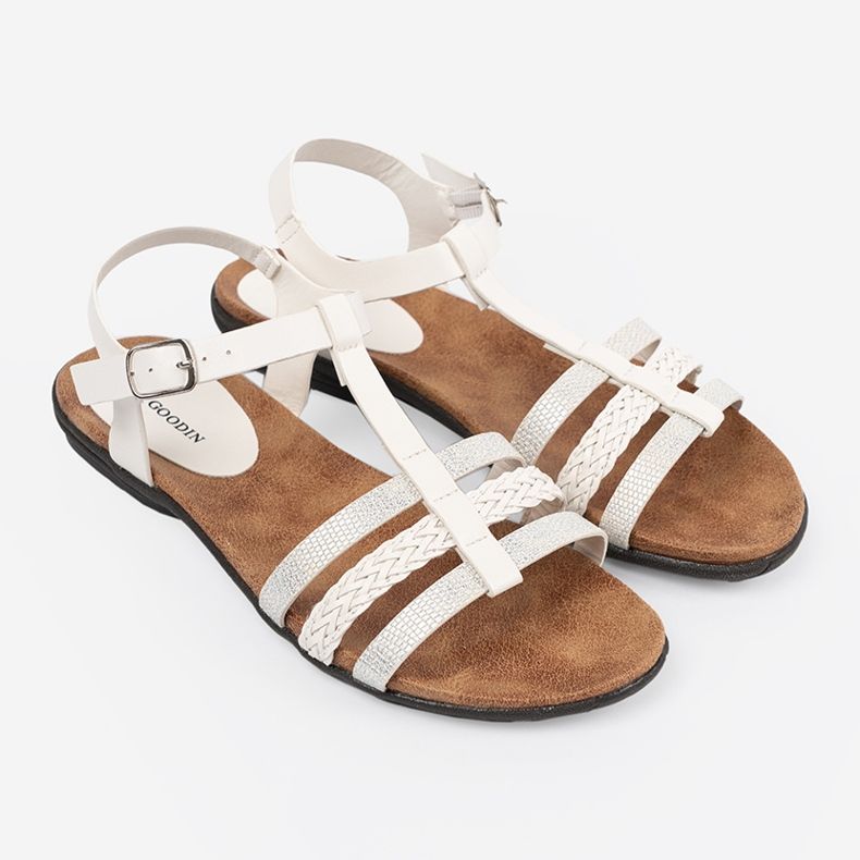 Goodin Sandali da donna bianca con strisce decorate 2