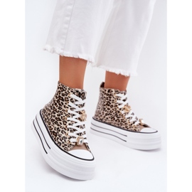 Sneaker alte femminili su una piattaforma enorme con leopardo leopardo d'oro 2