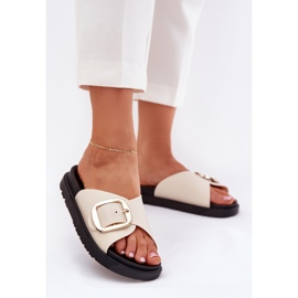 Le pantofole da donna sulla piattaforma con un beige di morsetto d'oro 2