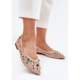 Ballerine femminili decorate con cristalli beige 2