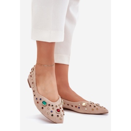 Ballerine femminili decorate con cristalli beige 1