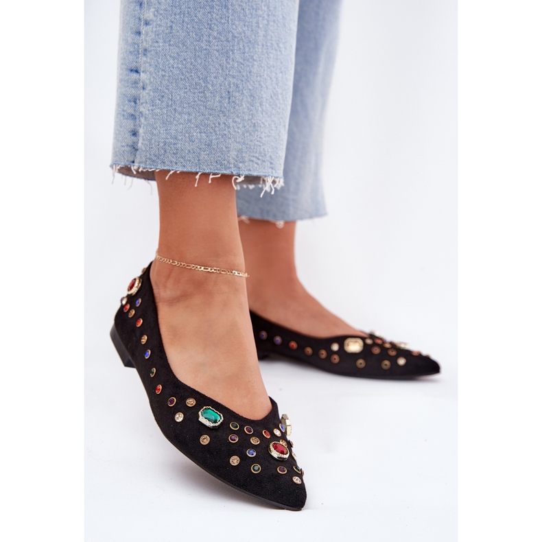 Ballerine femminili decorate con cristalli neri nero 2