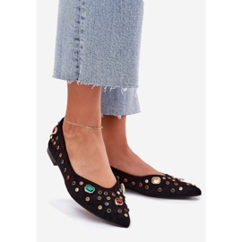 Ballerine femminili decorate con cristalli neri nero 1