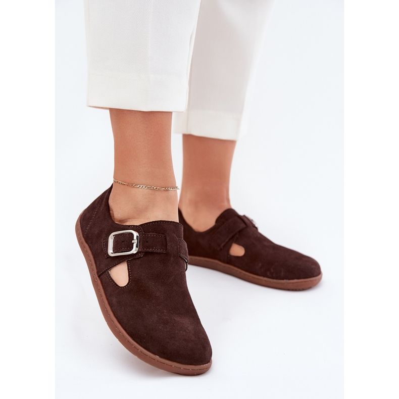 Scarpe in pelle scamosciata femminile con dossi a piedi nudi Zazoo N1261 cioccolato marrone 2