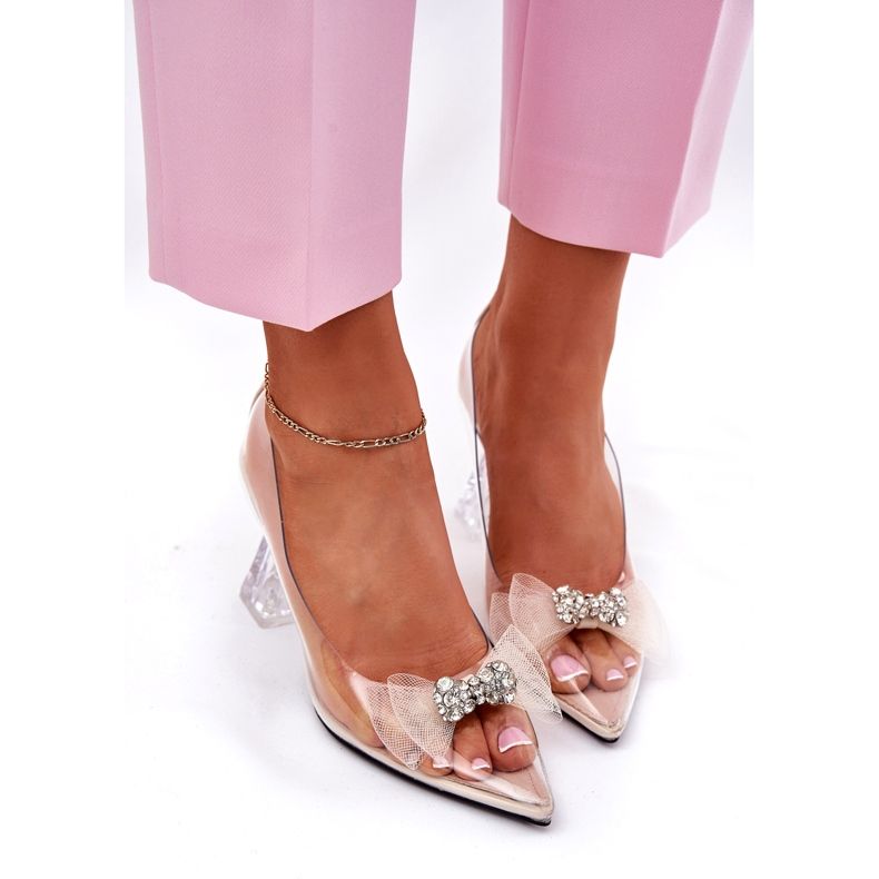 Pompe da donna trasparenti con un arco beige di Vinceza 62213 1
