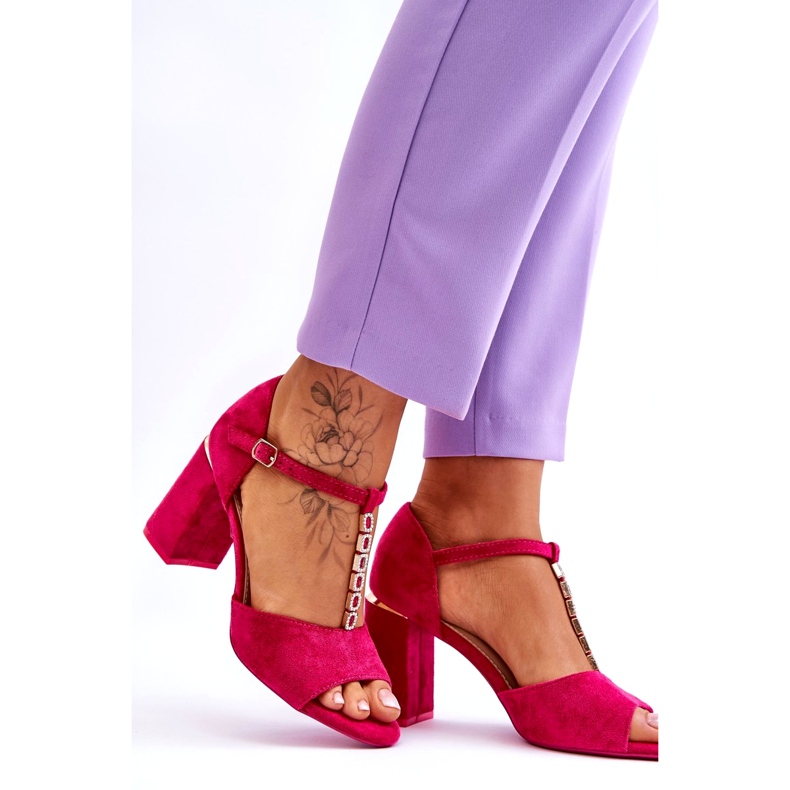 Vinceza Tacchi alti in pelle scamosciata con zirconi fucsia rosa 3