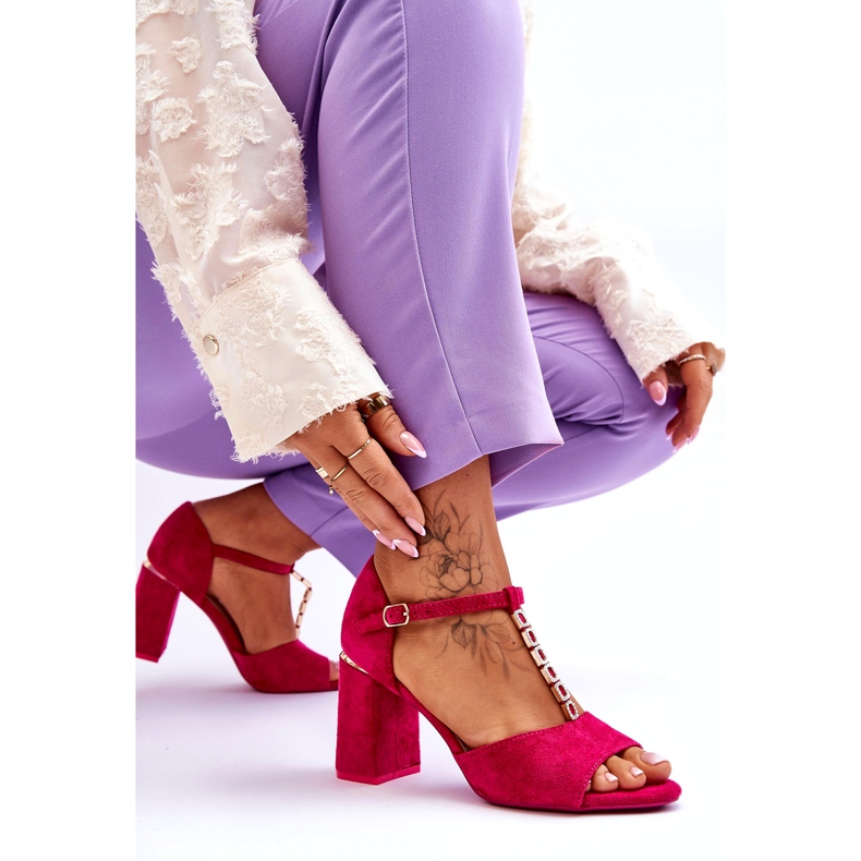 Vinceza Tacchi alti in pelle scamosciata con zirconi fucsia rosa 2