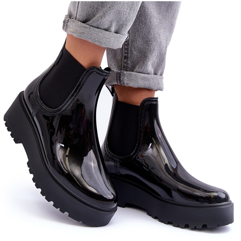 Big Star Wellies laccati da donna sulla piattaforma nera della grande stella MM274395 nero 6