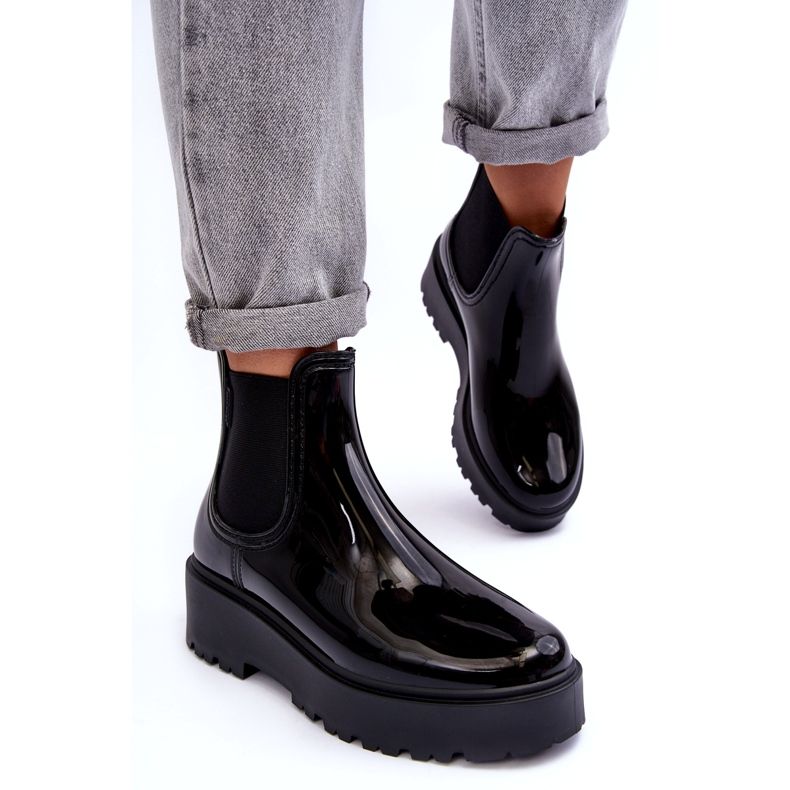 Big Star Wellies laccati da donna sulla piattaforma nera della grande stella MM274395 nero 4