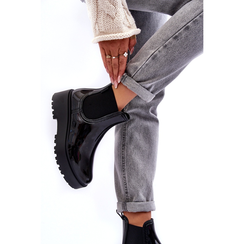 Big Star Wellies laccati da donna sulla piattaforma nera della grande stella MM274395 nero 3