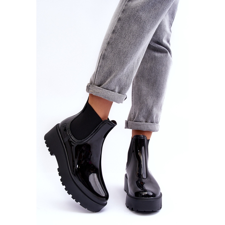 Big Star Wellies laccati da donna sulla piattaforma nera della grande stella MM274395 nero 1