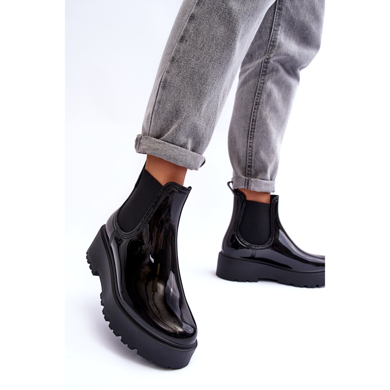 Big Star Wellies laccati da donna sulla piattaforma nera della grande stella MM274395 nero 2
