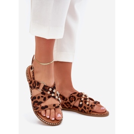Boto Sandali da donna a copertura piatta con taps dorati stampa leopardo marrone 1