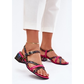 Sandali in pelle femminile sul palo con Maciejka Stripes 06959-39 Fucsia rosa 2