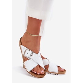 Pantofole in pelle da donna con fibbia inblu0004gu bianca bianco 1
