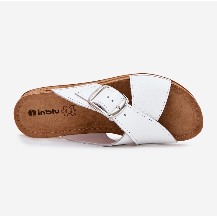 Pantofole in pelle da donna con fibbia inblu0004gu bianca bianco 2