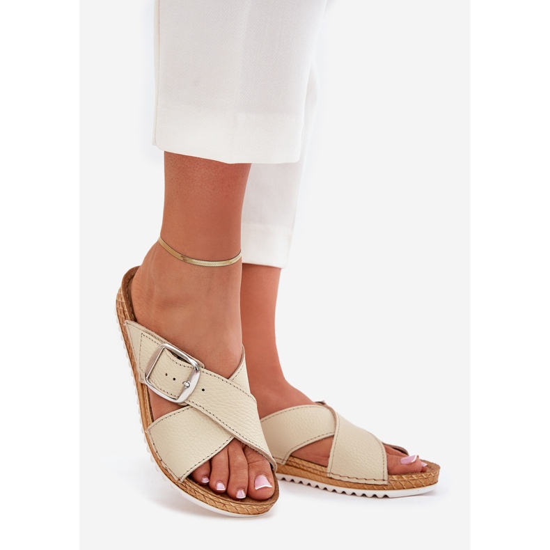 Flip in pelle femminile Flip con Inblu VO0004gu Buckle Beige 1