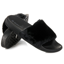 Queen Vivi Pantofole con pelliccia nero 1
