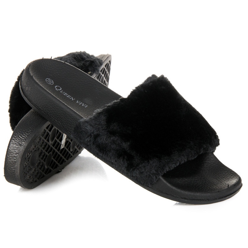 Queen Vivi Pantofole con pelliccia nero 1