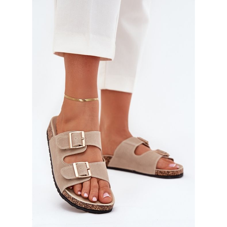 Boto Pantofole da donna con morsetti dorati e cuciture beige lune 2