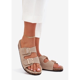 Boto Pantofole da donna con morsetti dorati e cuciture beige lune 1