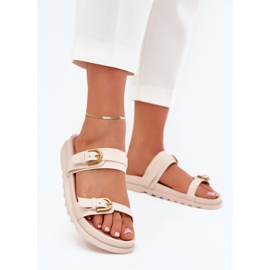 Boto Infradito da donna con strisce e morsetti dorati Beige Selana 2