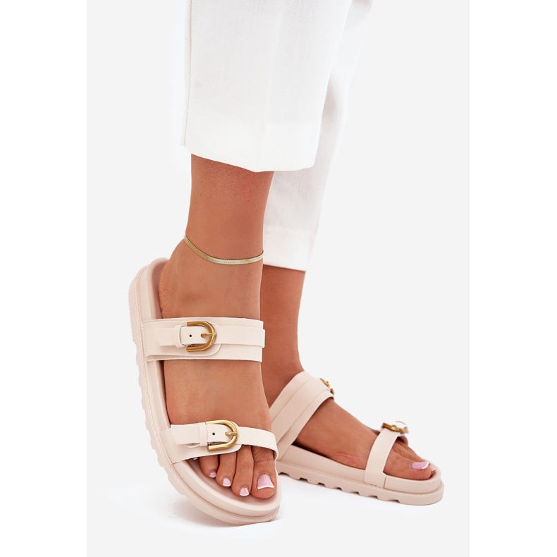 Boto Infradito da donna con strisce e morsetti dorati Beige Selana 1