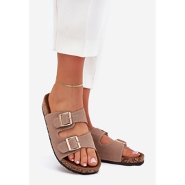 Boto Infradito da donna con morsetti dorati e cuciture khaki lune beige 1