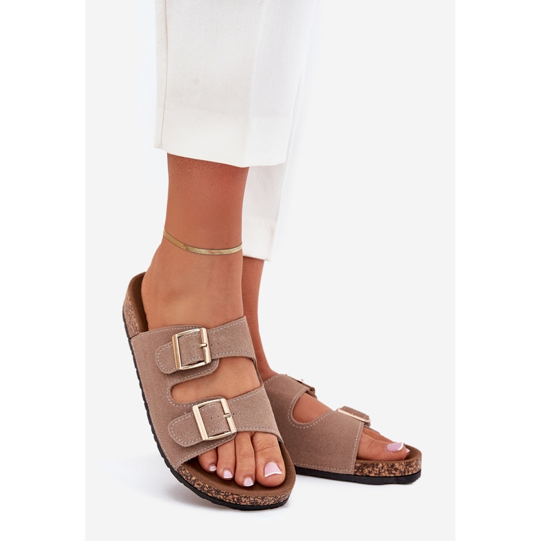 Boto Infradito da donna con morsetti dorati e cuciture khaki lune beige 1