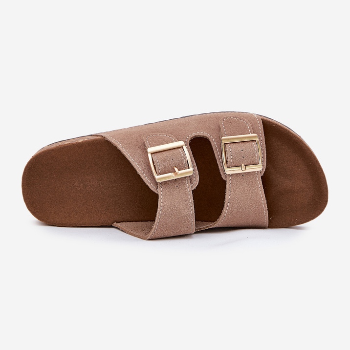 Boto Infradito da donna con morsetti dorati e cuciture khaki lune beige 2