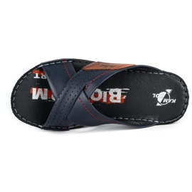 Kampol Pantofole da uomo in pelle 216KAM blu navy 6