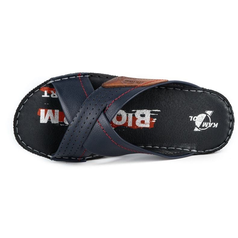 Kampol Pantofole da uomo in pelle 216KAM blu navy 6