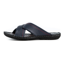 Kampol Pantofole da uomo in pelle 216KAM blu navy 2