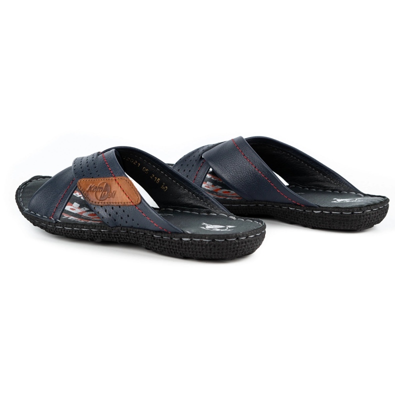 Kampol Pantofole da uomo in pelle 216KAM blu navy 5