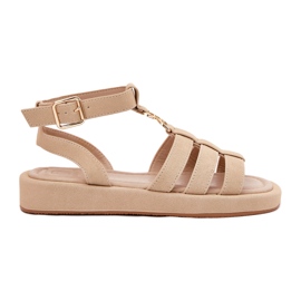 Sandali femminili sulla piattaforma con beige di dettaglio dorato 4
