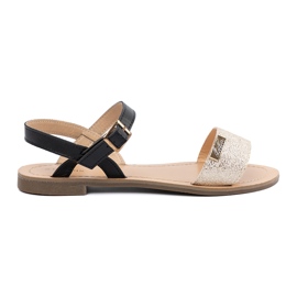 Goodin Sandali piatti da donna dorata nera d'oro 2