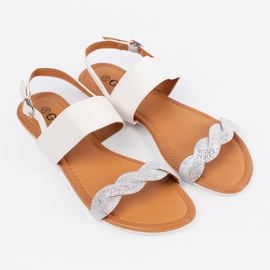 Shelvt Sandali bianchi con cintura di broccato bianco 1