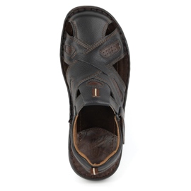 KOMODO Sandali da uomo in pelle con velcro 523K, neri nero 4