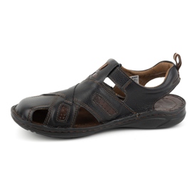 KOMODO Sandali da uomo in pelle con velcro 523K, neri nero 1