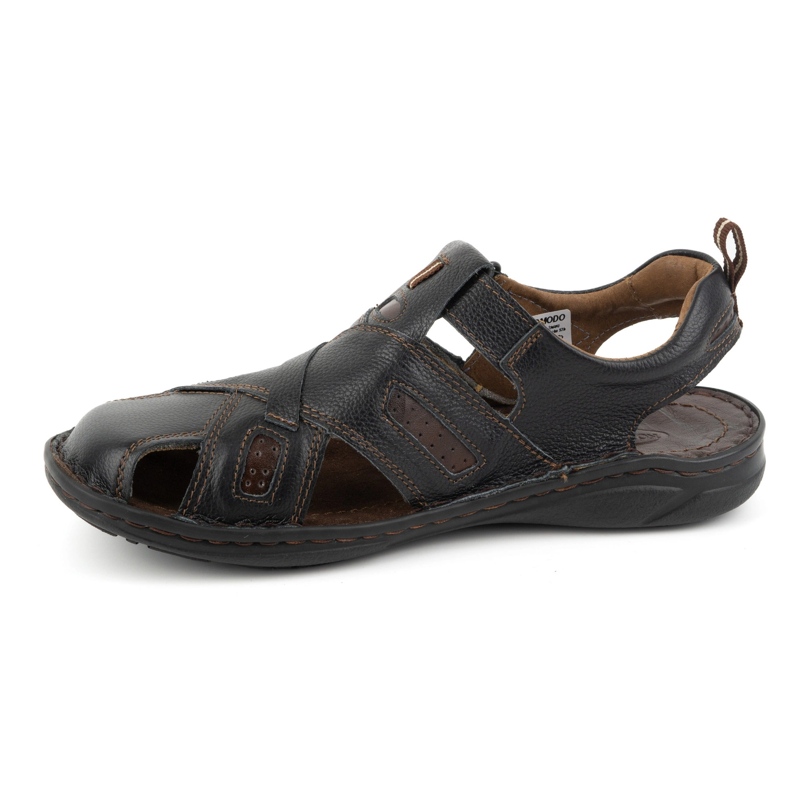 KOMODO Sandali da uomo in pelle con velcro 523K, neri nero 1