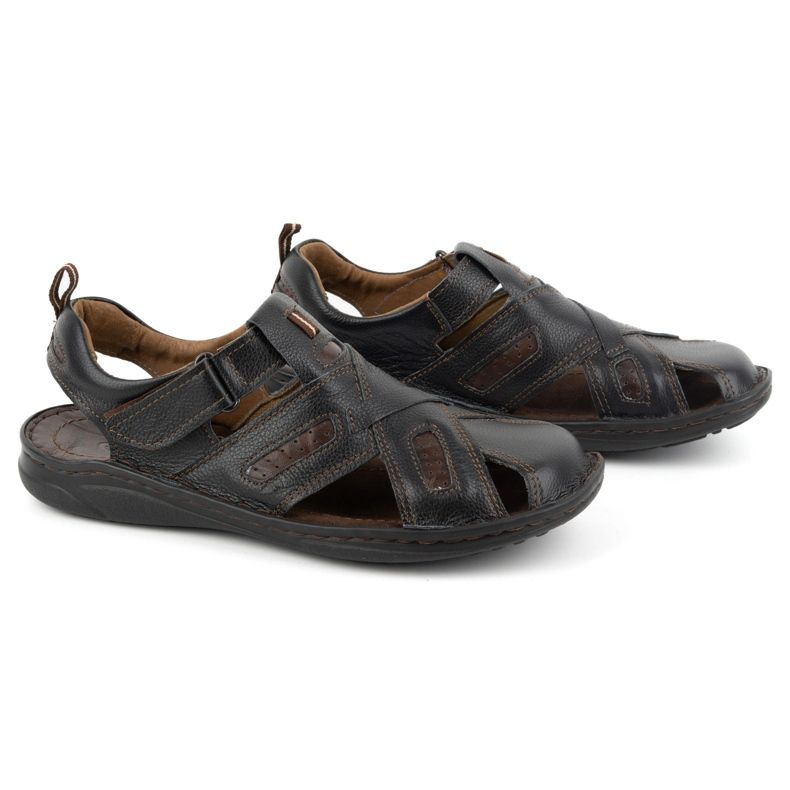 KOMODO Sandali da uomo in pelle con velcro 523K, neri nero 2