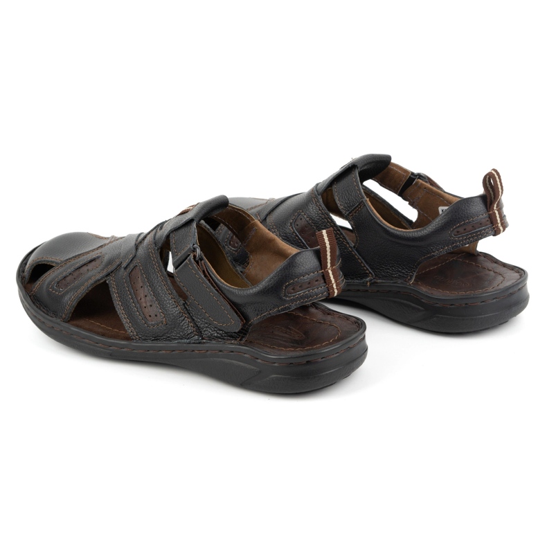 KOMODO Sandali da uomo in pelle con velcro 523K, neri nero 3