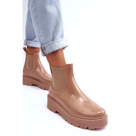 Big Star Wellies laccati da donna sulla piattaforma beige della grande stella MM274396 1