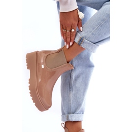 Big Star Wellies laccati da donna sulla piattaforma beige della grande stella MM274396 3