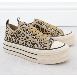 Sneaker basse su una piattaforma Leopard Beige News 9157 2