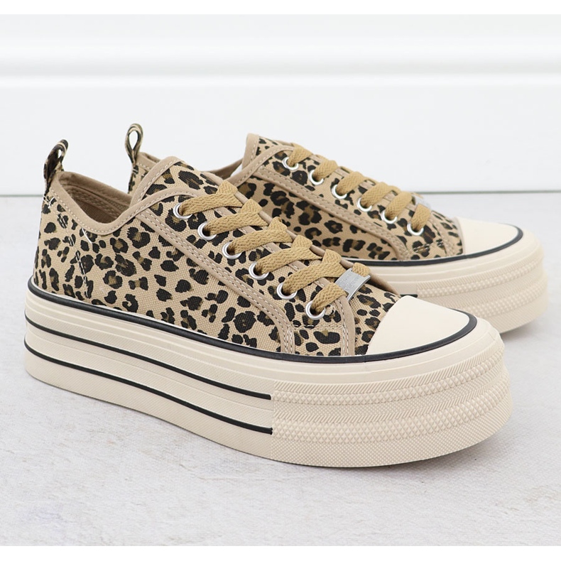 Sneaker basse su una piattaforma Leopard Beige News 9157 2